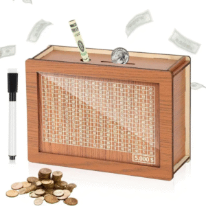 Wooden Money Box with Counter,?1 Count?Money Saving Box with Pen, Money Saving Jar, Coin Bank, Piggy Bank for Adults, Decor